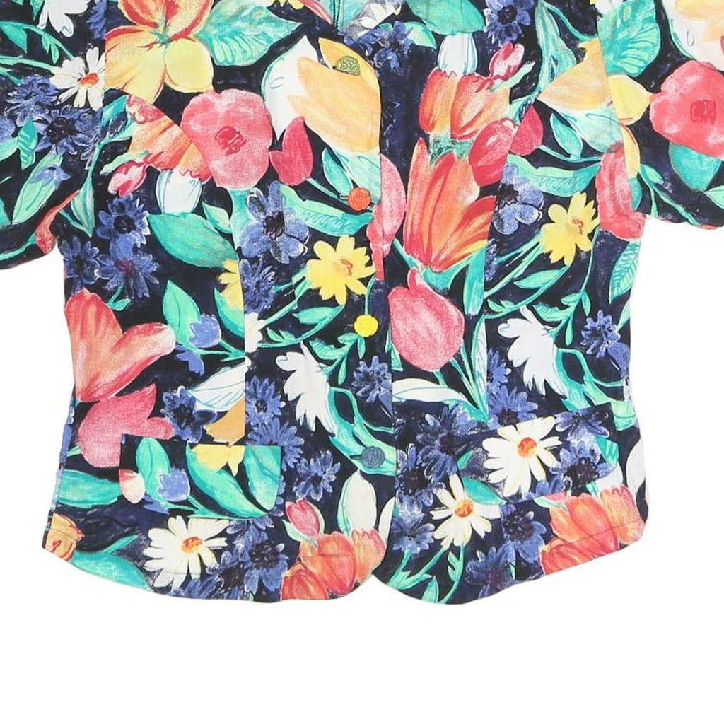 TOP FASHION Womens Multi Colour Printed Top Short Sleeve V-Neck Floral L