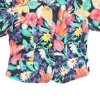 TOP FASHION Womens Multi Colour Printed Top Short Sleeve V-Neck Floral L