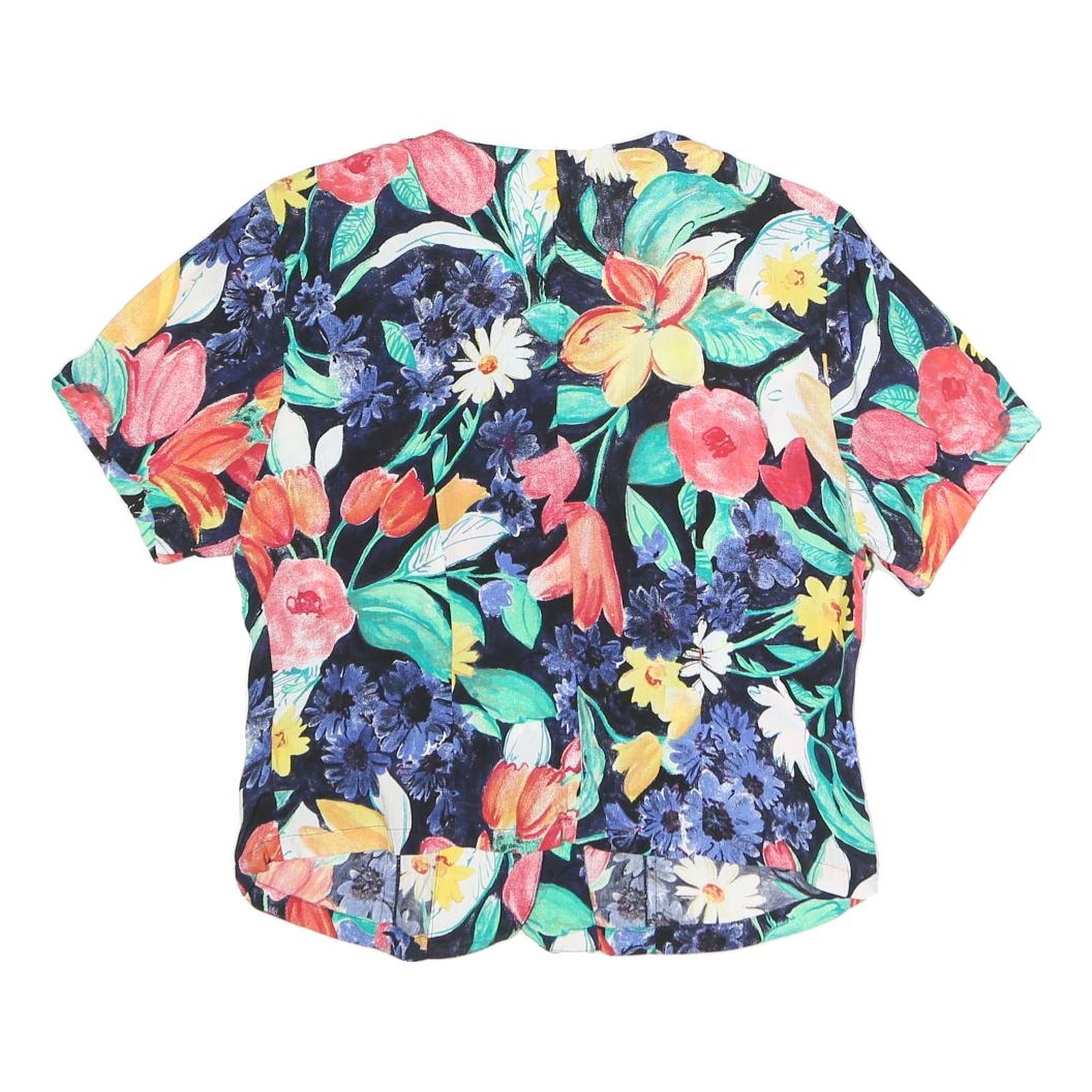 TOP FASHION Womens Multi Colour Printed Top Short Sleeve V-Neck Floral L