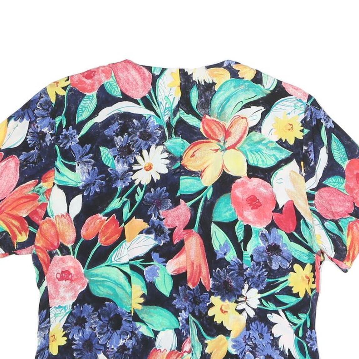 TOP FASHION Womens Multi Colour Printed Top Short Sleeve V-Neck Floral L