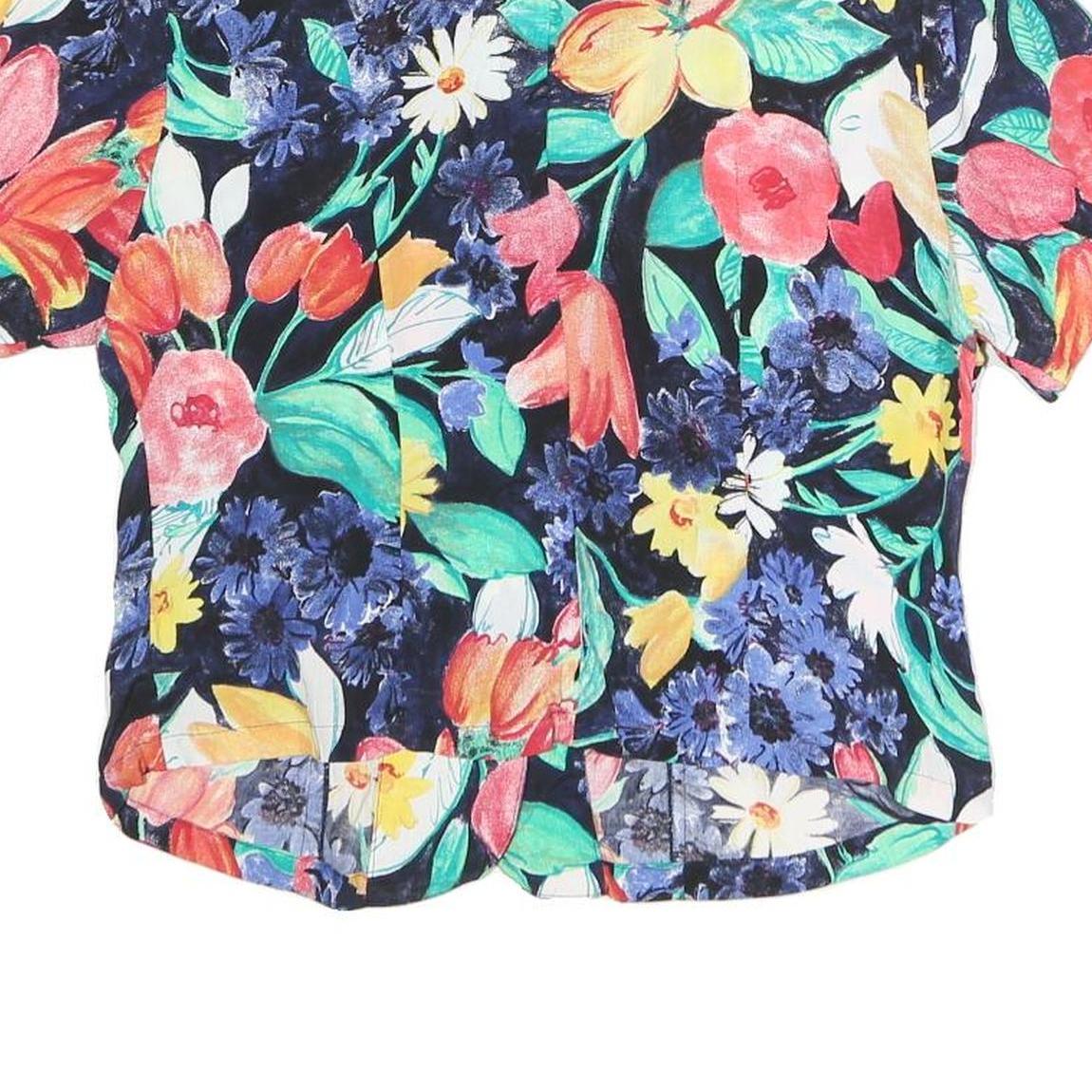 TOP FASHION Womens Multi Colour Printed Top Short Sleeve V-Neck Floral L