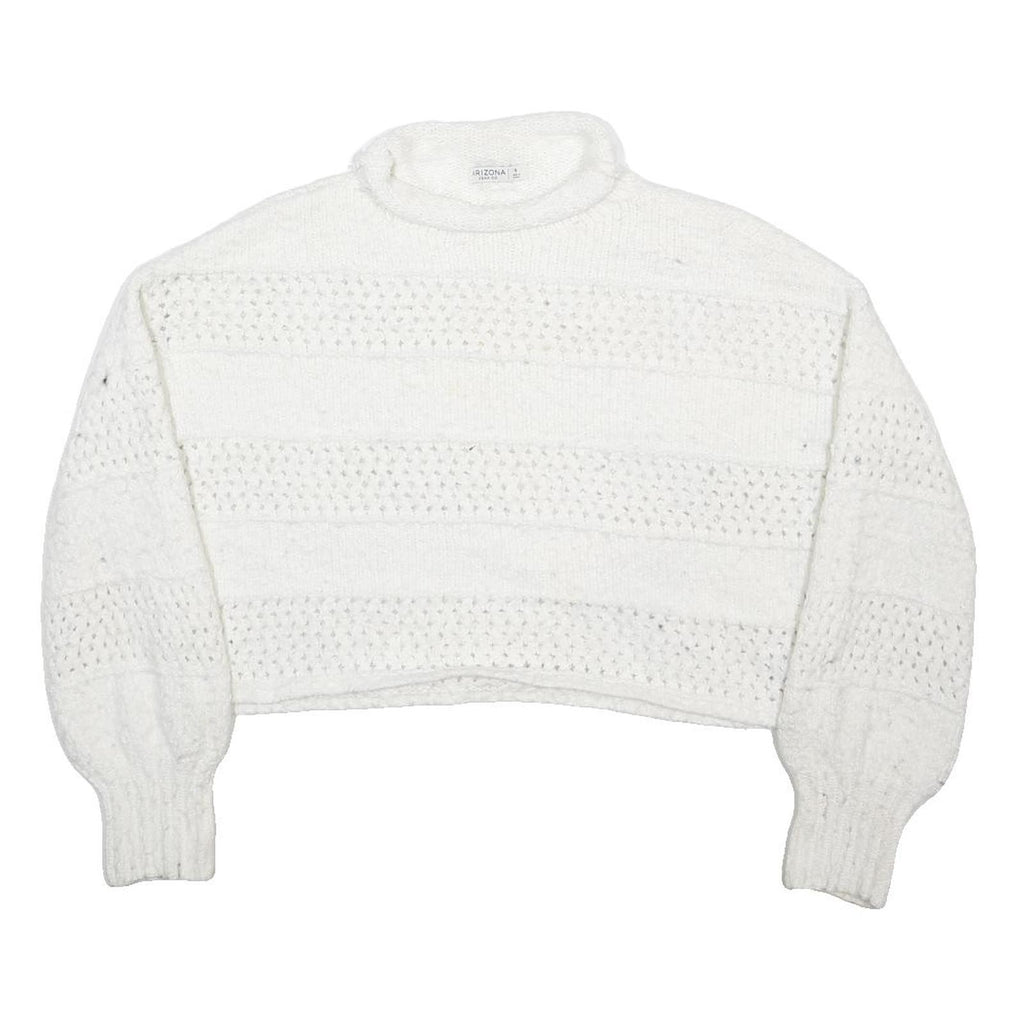 ARIZONA JEAN COMPANY Womens White Plain Jumper Roll Neck Tight Knit S Crop