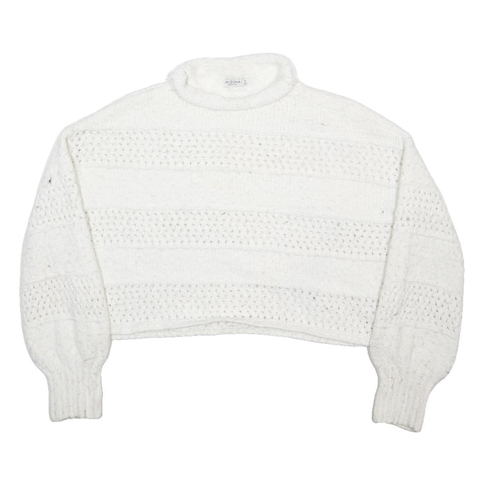 ARIZONA JEAN COMPANY Womens White Plain Jumper Roll Neck Tight Knit S Crop