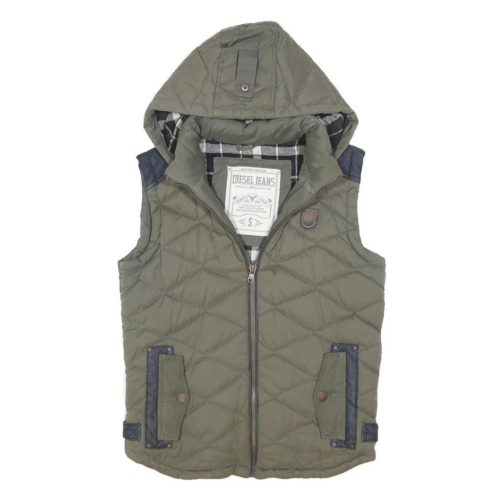 DIESEL Mens Green Quilted Puffer Jacket M Polyester Blend Zip Hooded Casual
