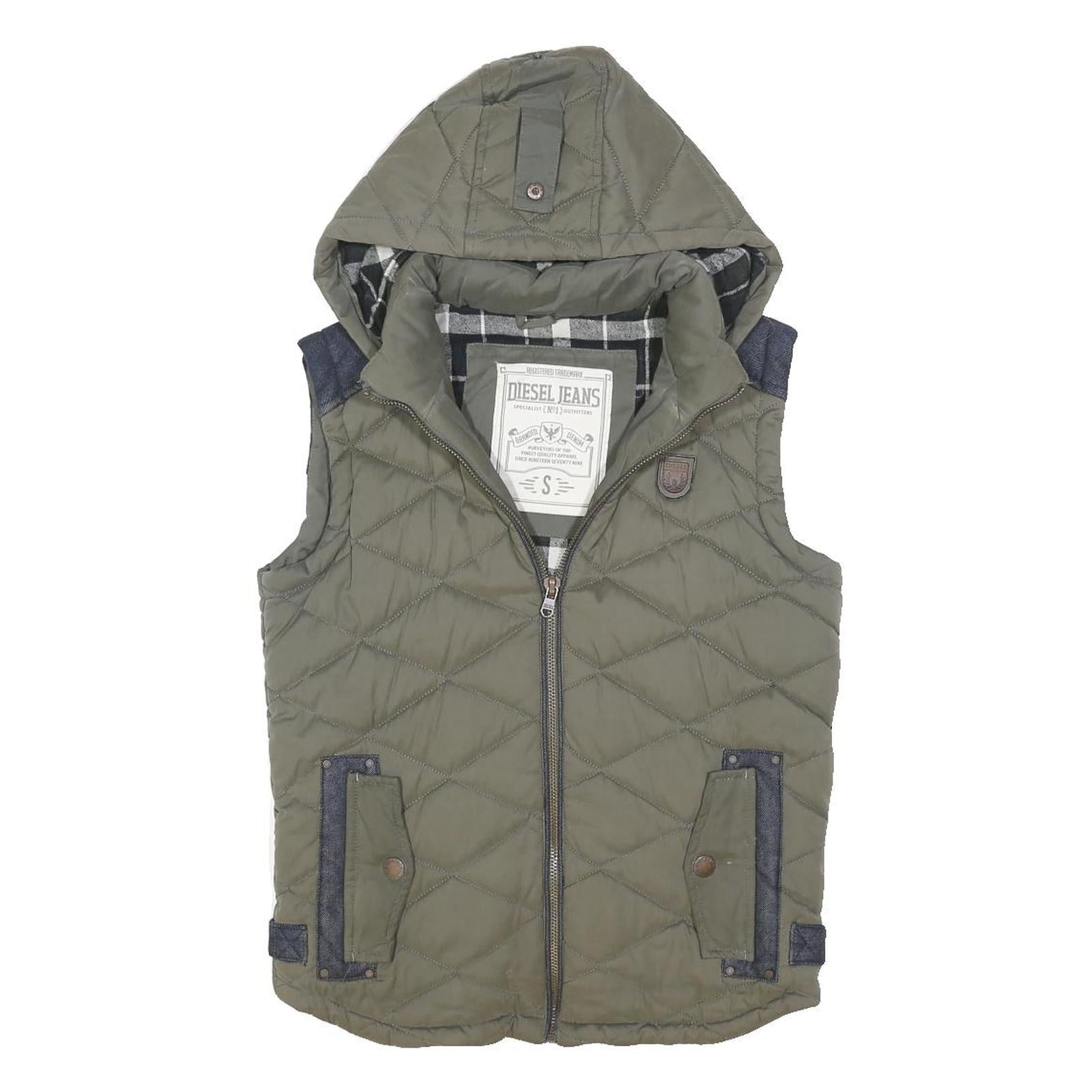 DIESEL Mens Green Quilted Puffer Jacket M Polyester Blend Zip Hooded Casual