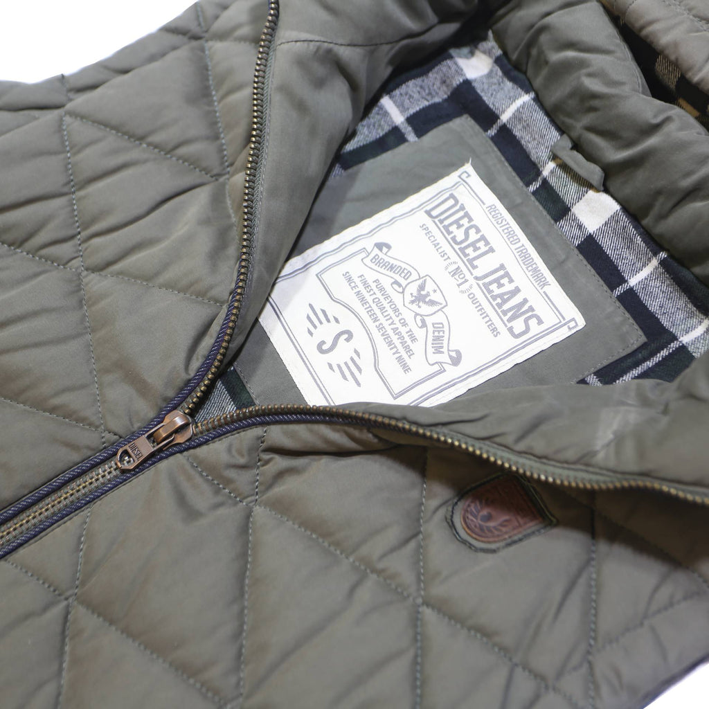 DIESEL Mens Green Quilted Puffer Jacket M Polyester Blend Zip Hooded Casual