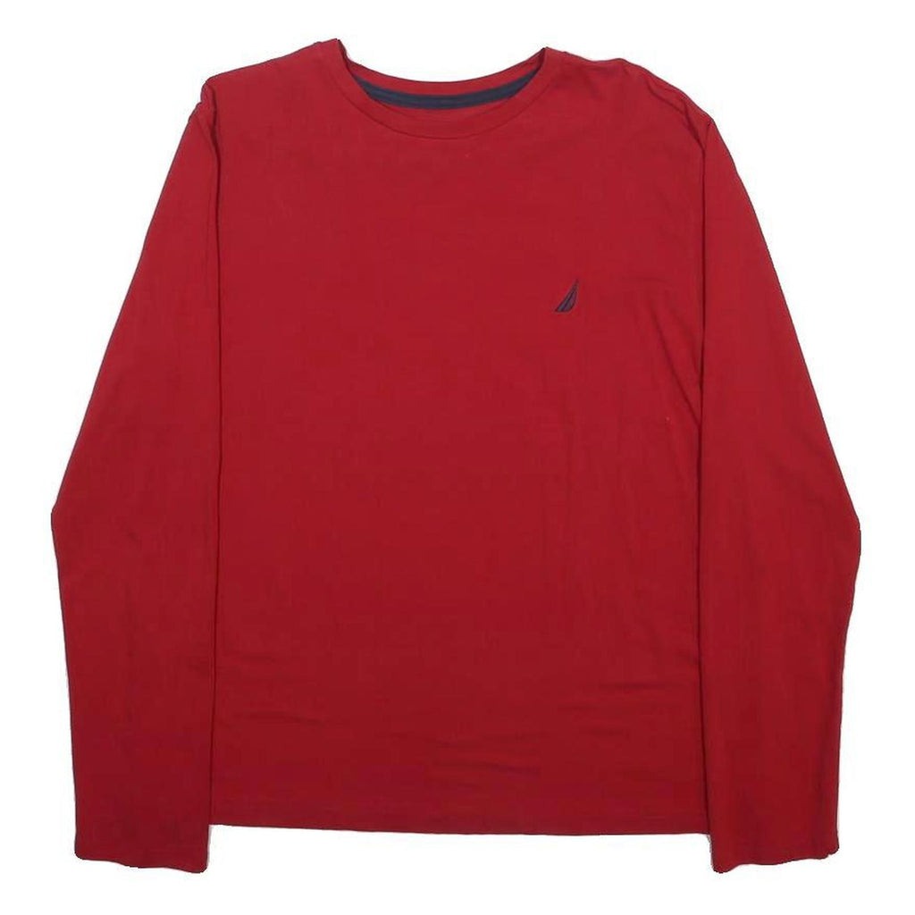 NAUTICA Mens Red Long Sleeve Crew Neck T-Shirt M Cotton Blend Classic Fit
