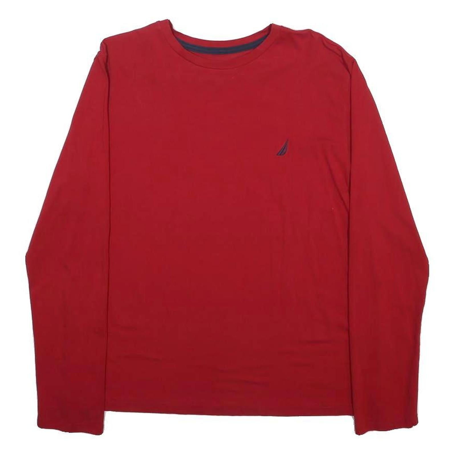 NAUTICA Mens Red Long Sleeve Crew Neck T-Shirt M Cotton Blend Classic Fit