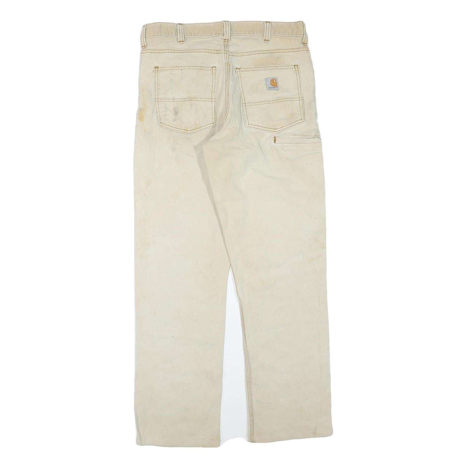 CARHARTT Mens Regular Beige Cotton Blend Straight Leg Trousers W32 L29 Workwear
