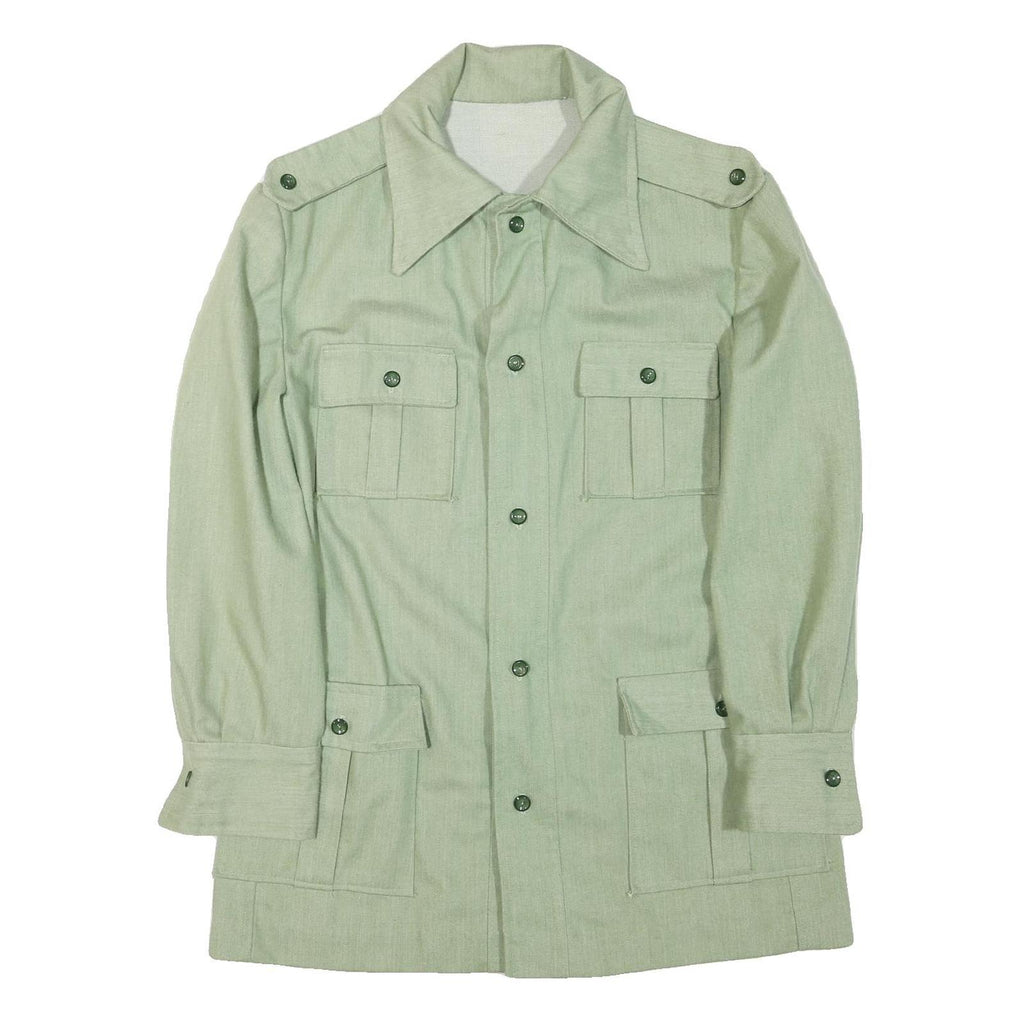 Womens Green Cotton Blend Button Jacket L Plain Classic Lightweight Stylish