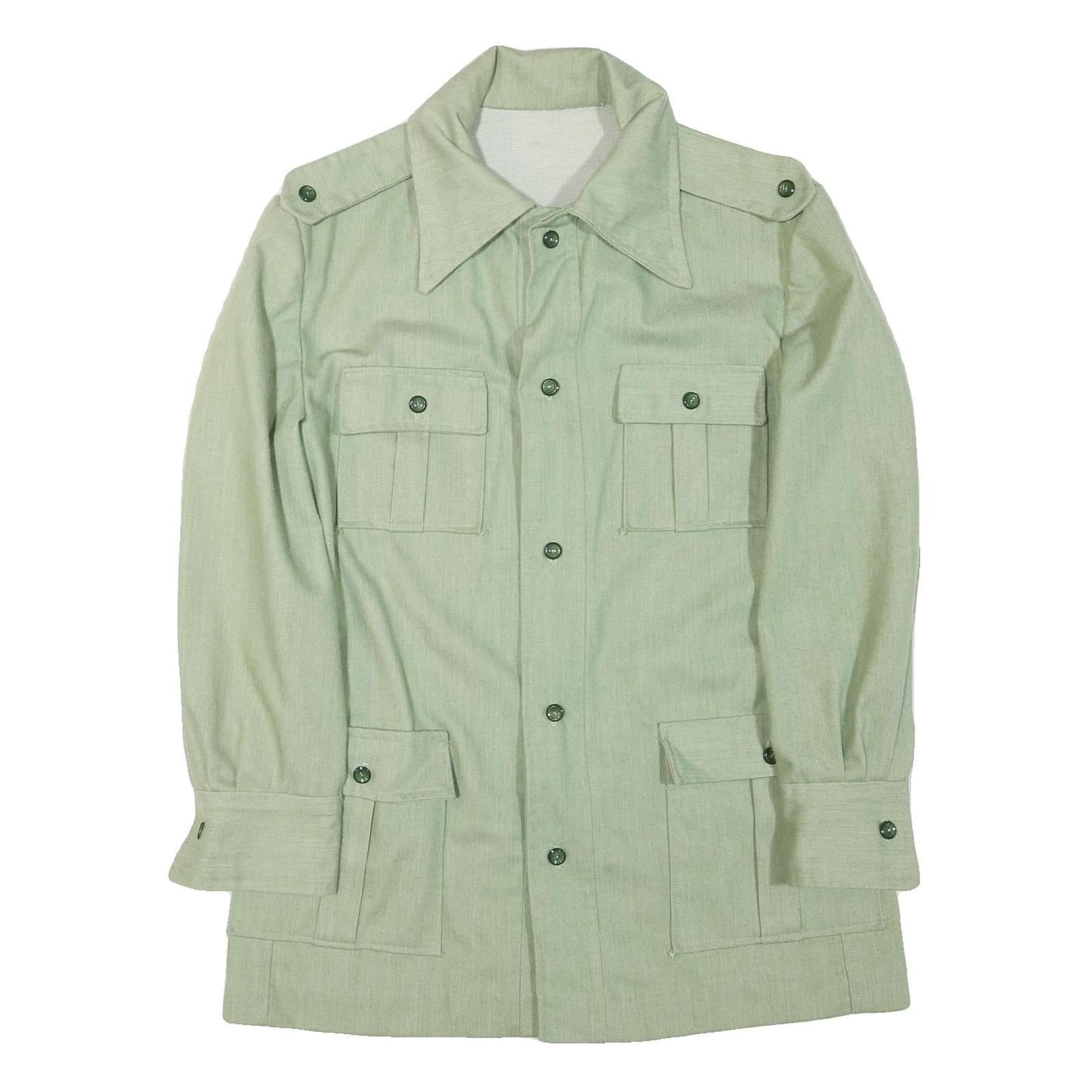 Womens Green Cotton Blend Button Jacket L Plain Classic Lightweight Stylish