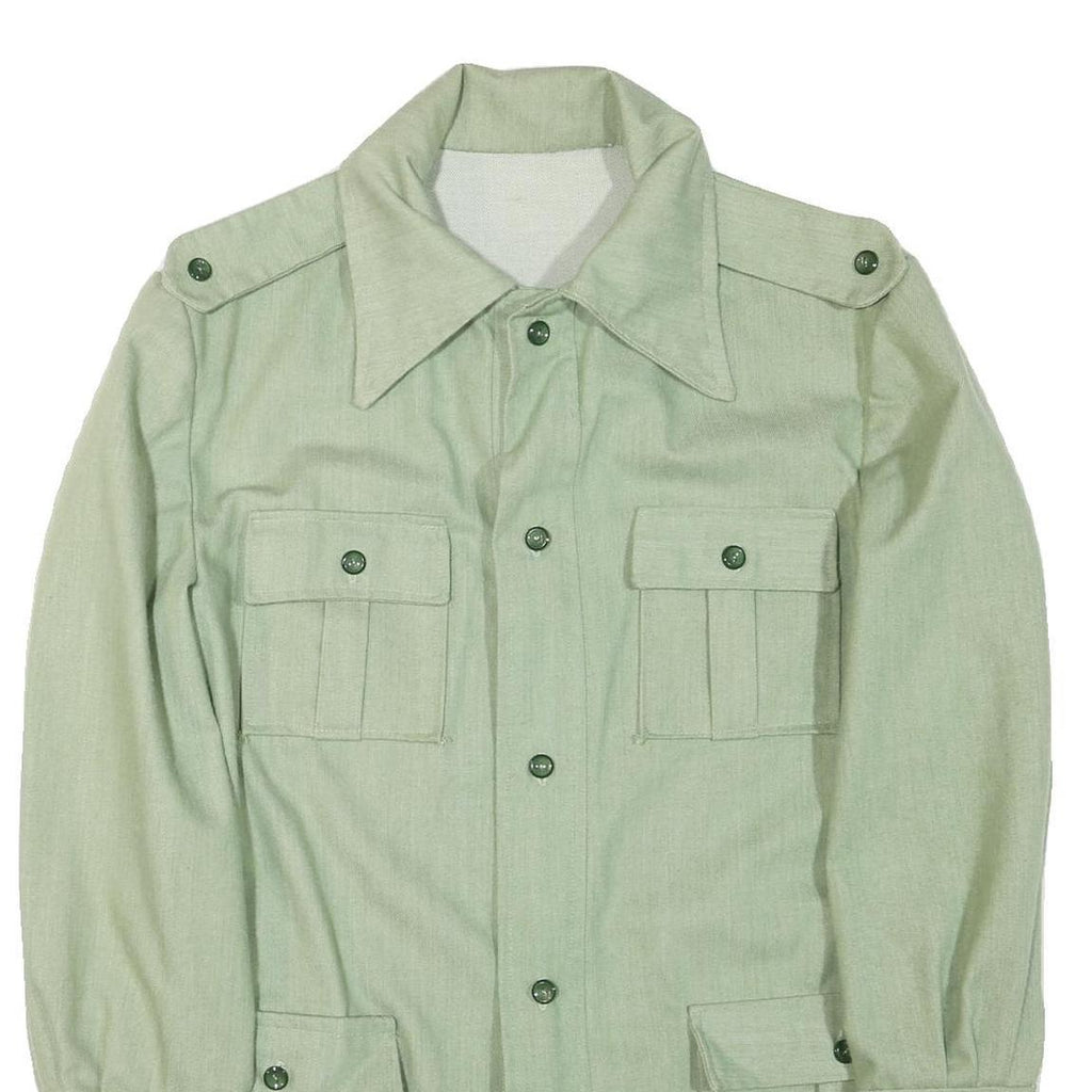 Womens Green Cotton Blend Button Jacket L Plain Classic Lightweight Stylish