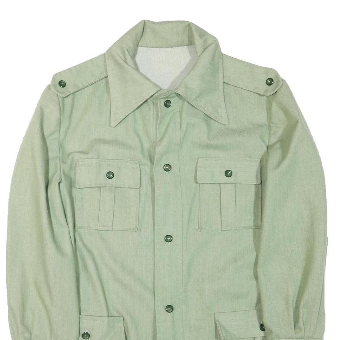 Womens Green Cotton Blend Button Jacket L Plain Classic Lightweight Stylish