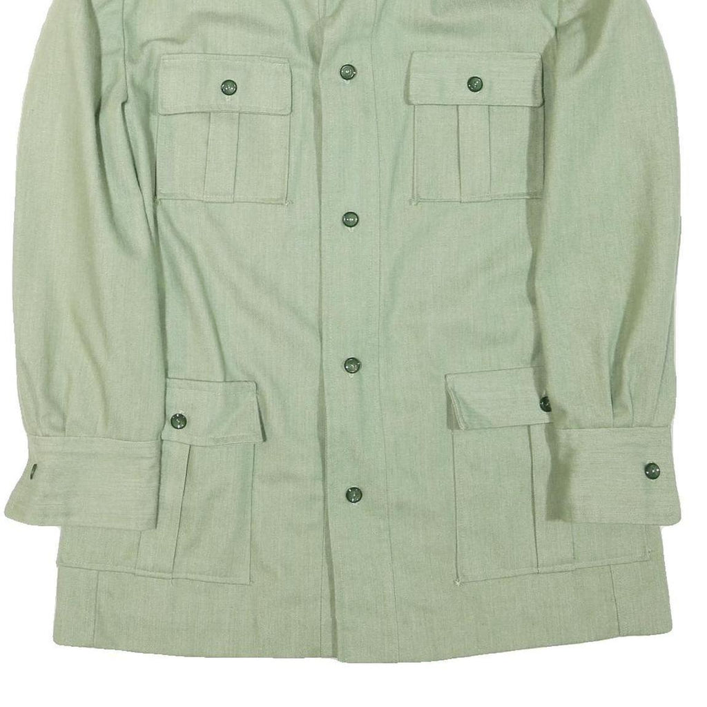 Womens Green Cotton Blend Button Jacket L Plain Classic Lightweight Stylish