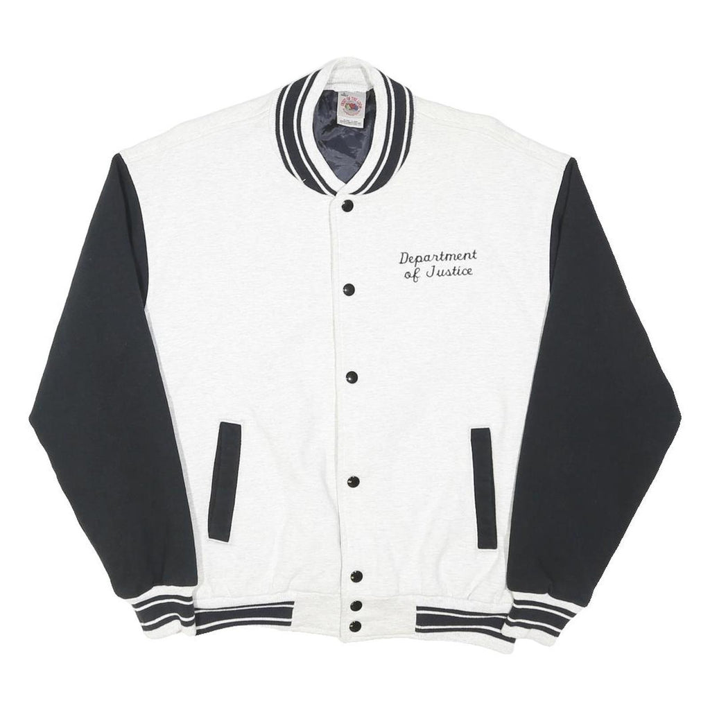 FRUIT OF THE LOOM Mens White & Black Department Of Justice Coach Jacket L Cotton