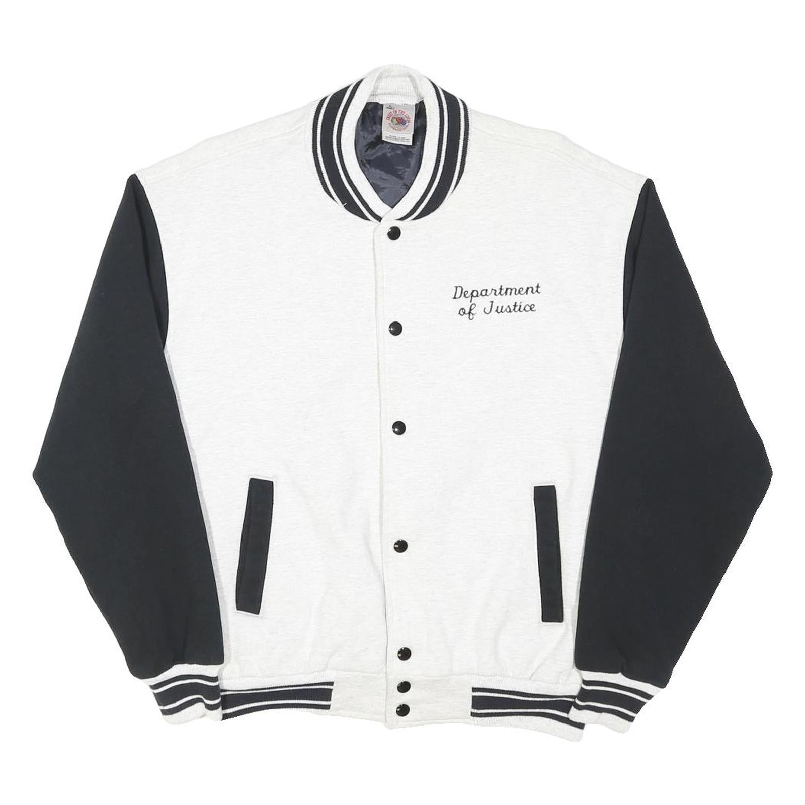 FRUIT OF THE LOOM Mens White & Black Department Of Justice Coach Jacket L Cotton