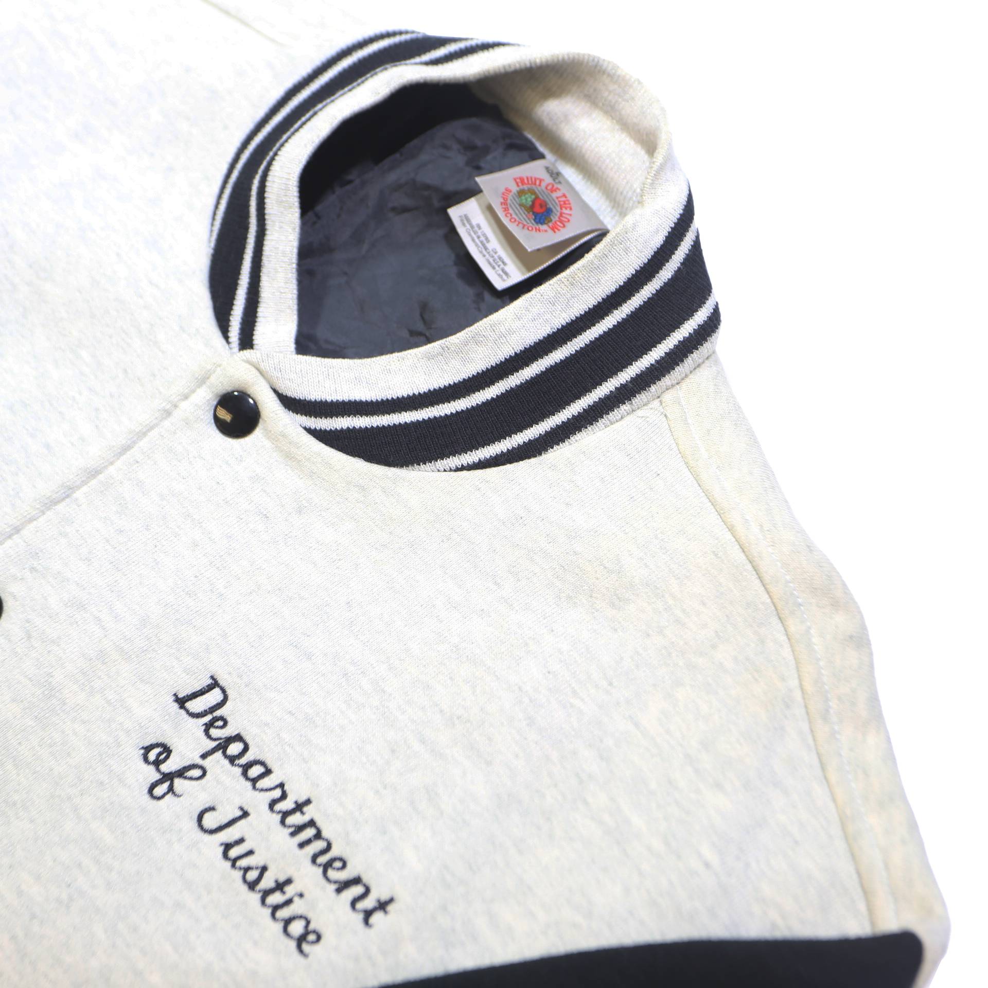 FRUIT OF THE LOOM Mens White & Black Department Of Justice Coach Jacket L Cotton