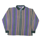 TOMMY HILFIGER Mens Purple & Green Striped Long Sleeve Polo Shirt XL Cotton