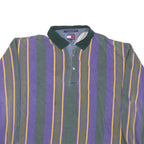 TOMMY HILFIGER Mens Purple & Green Striped Long Sleeve Polo Shirt XL Cotton