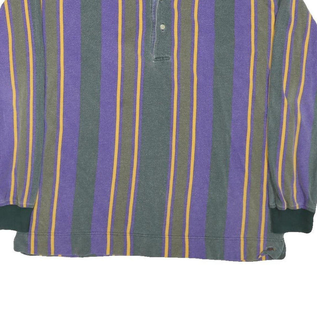 TOMMY HILFIGER Mens Purple & Green Striped Long Sleeve Polo Shirt XL Cotton
