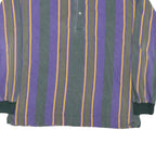 TOMMY HILFIGER Mens Purple & Green Striped Long Sleeve Polo Shirt XL Cotton