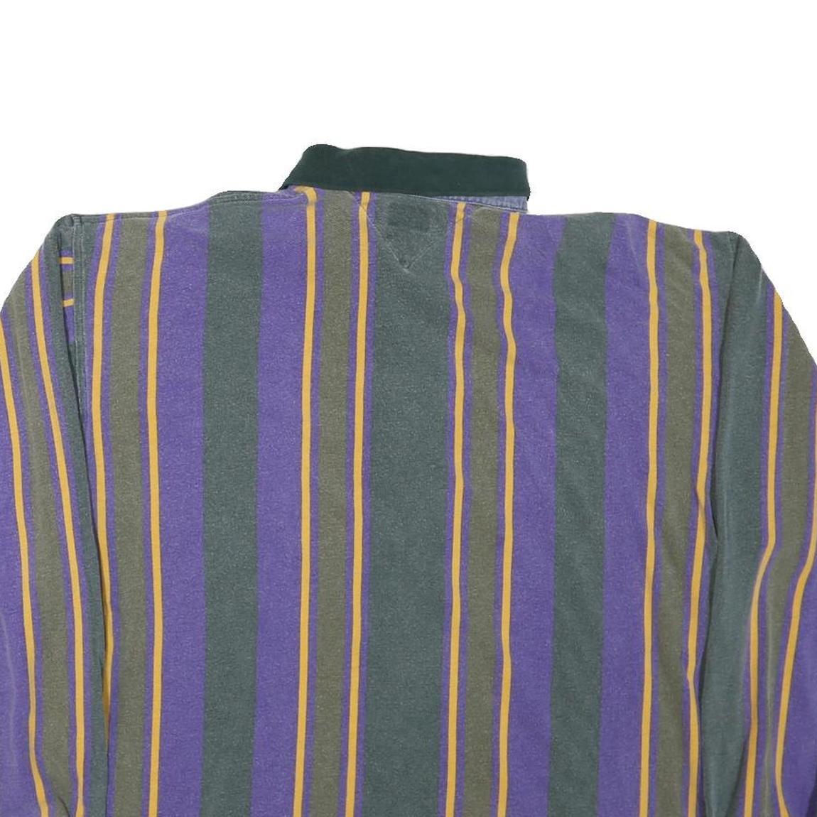 TOMMY HILFIGER Mens Purple & Green Striped Long Sleeve Polo Shirt XL Cotton