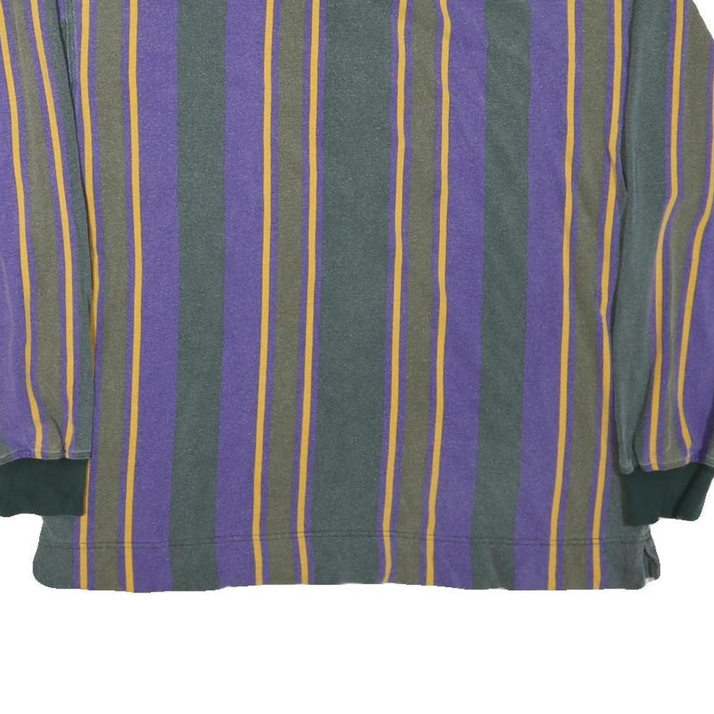 TOMMY HILFIGER Mens Purple & Green Striped Long Sleeve Polo Shirt XL Cotton