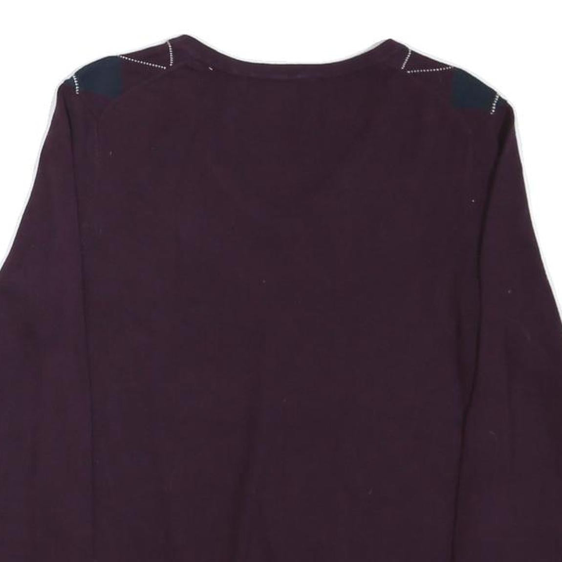 TOMMY HILFIGER Mens Burgundy & Navy Argyle Pattern V-Neck Basic Knit S Sweater