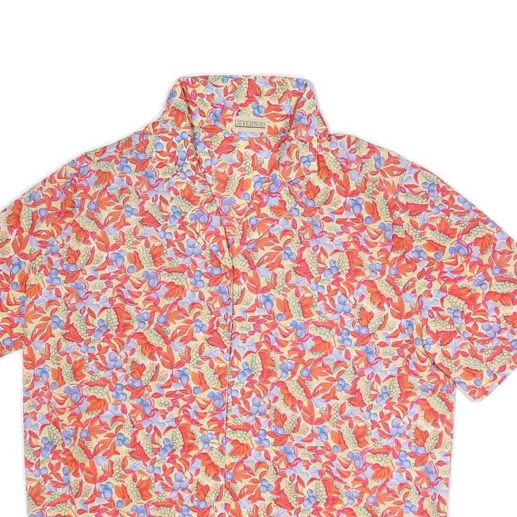 DEVERNOIS Womens Red Floral Print Short Sleeve Collared Shirt UK 16 Summer