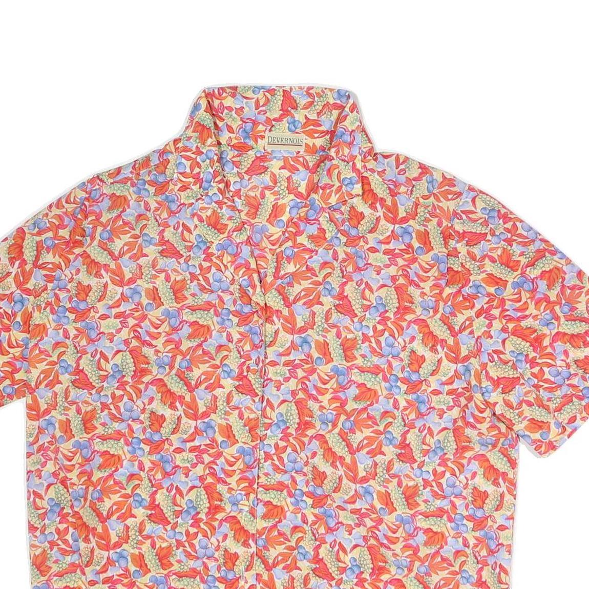DEVERNOIS Womens Red Floral Print Short Sleeve Collared Shirt UK 16 Summer