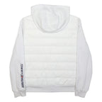TOMMY HILFIGER Womens White Quilted Jacket L Polyester Zip Hooded Logo Sleeve