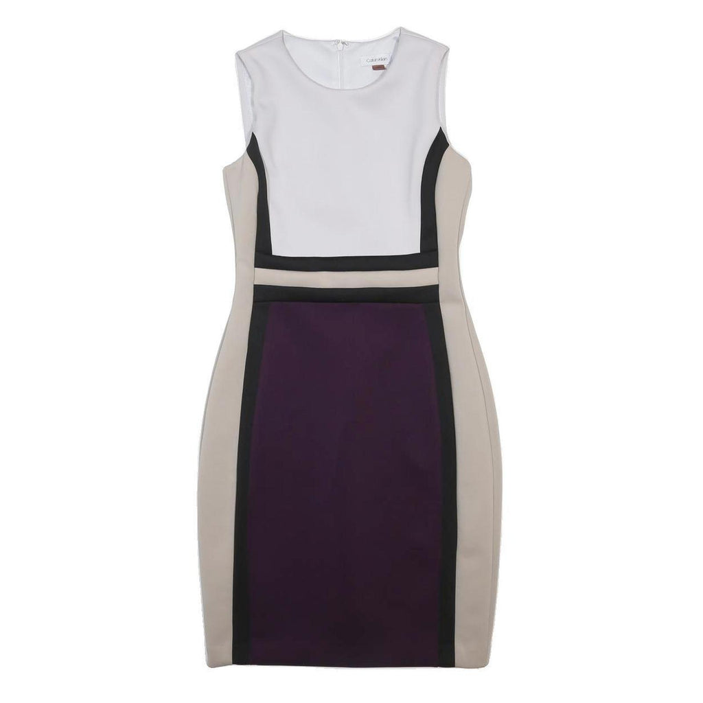 CALVIN KLEIN Womens White Beige & Purple Colourblock Sheath Dress Sleeveless S