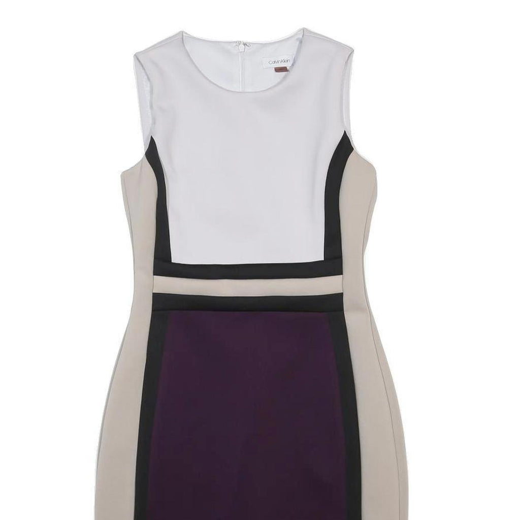 CALVIN KLEIN Womens White Beige & Purple Colourblock Sheath Dress Sleeveless S