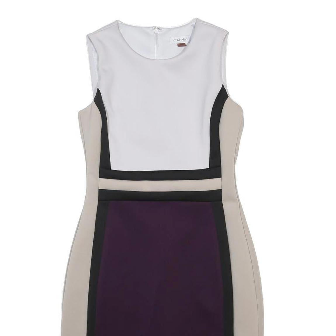 CALVIN KLEIN Womens White Beige & Purple Colourblock Sheath Dress Sleeveless S