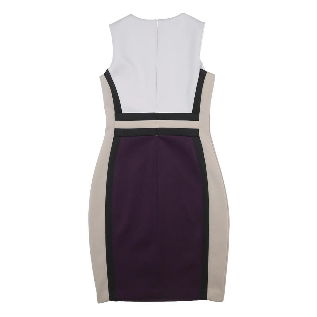 CALVIN KLEIN Womens White Beige & Purple Colourblock Sheath Dress Sleeveless S