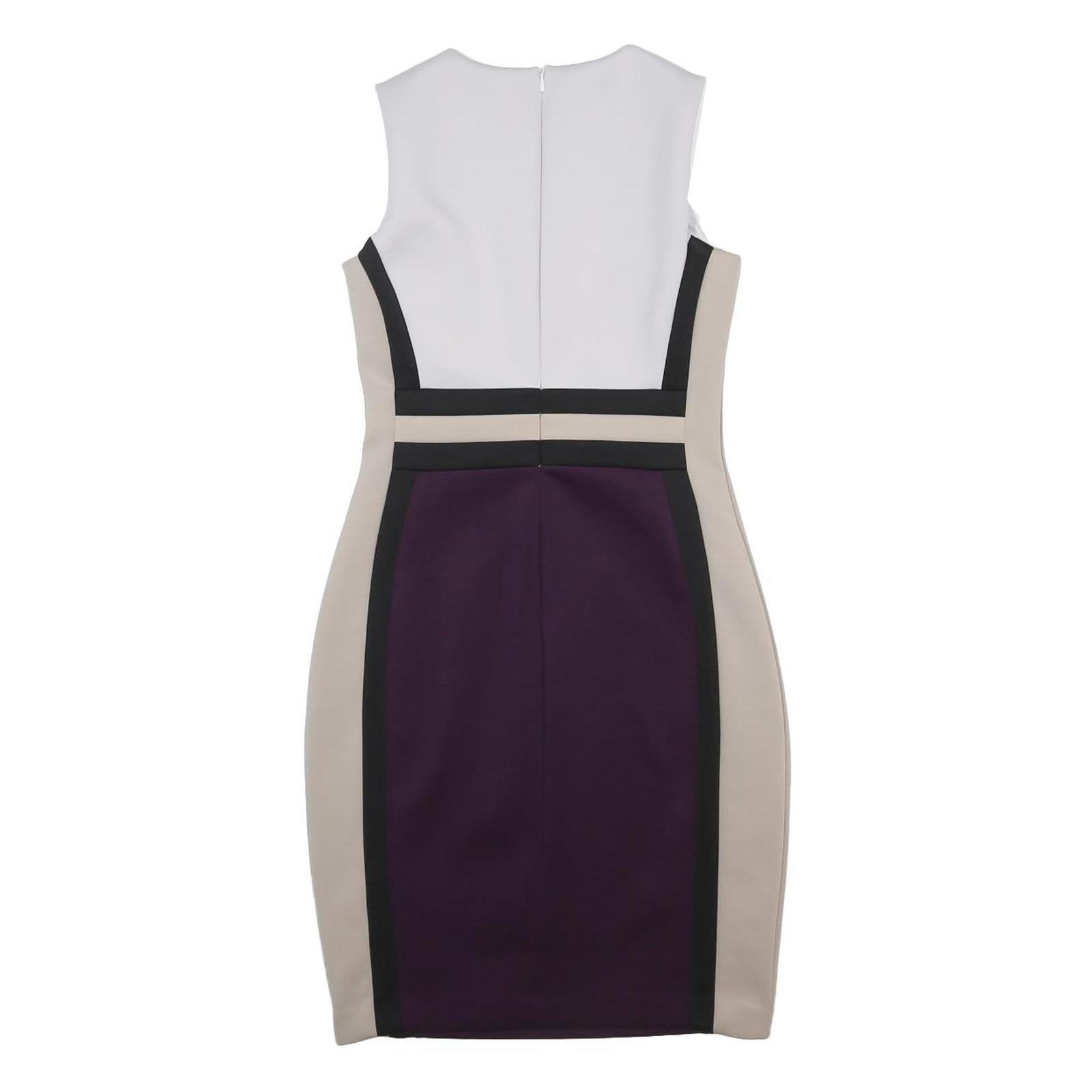 CALVIN KLEIN Womens White Beige & Purple Colourblock Sheath Dress Sleeveless S