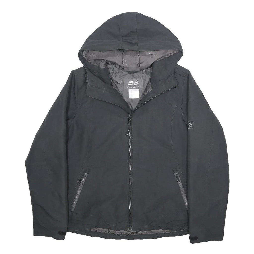 JACK WOLFSKIN Womens Black Outdoor Jacket UK 16 Polyester Woven Plain Zip Hooded