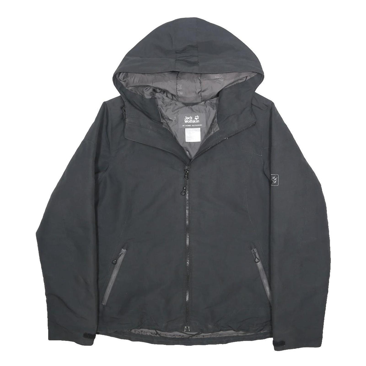 JACK WOLFSKIN Womens Black Outdoor Jacket UK 16 Polyester Woven Plain Zip Hooded