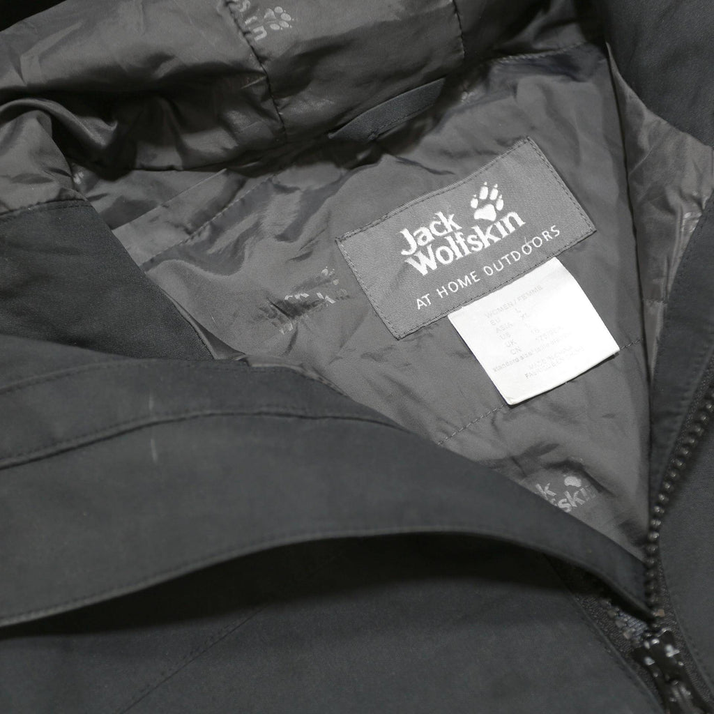 JACK WOLFSKIN Womens Black Outdoor Jacket UK 16 Polyester Woven Plain Zip Hooded