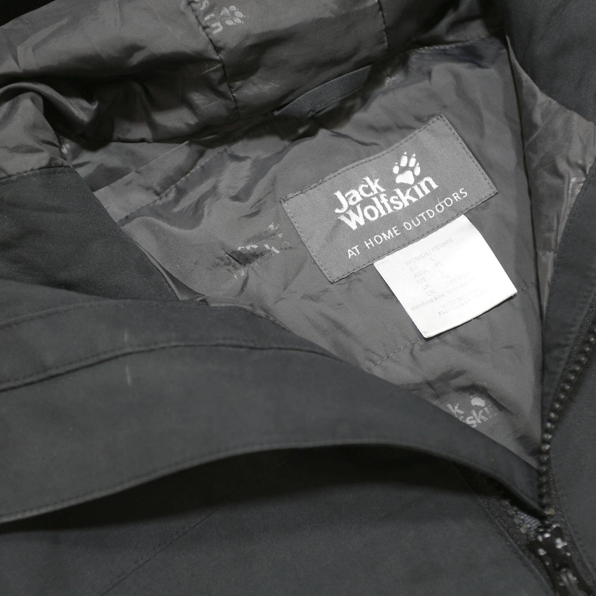 JACK WOLFSKIN Womens Black Outdoor Jacket UK 16 Polyester Woven Plain Zip Hooded