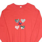 Womens Red Sweatshirt Hearts Applique Crew Neck S Cotton Blend Pullover Comfort