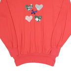 Womens Red Sweatshirt Hearts Applique Crew Neck S Cotton Blend Pullover Comfort