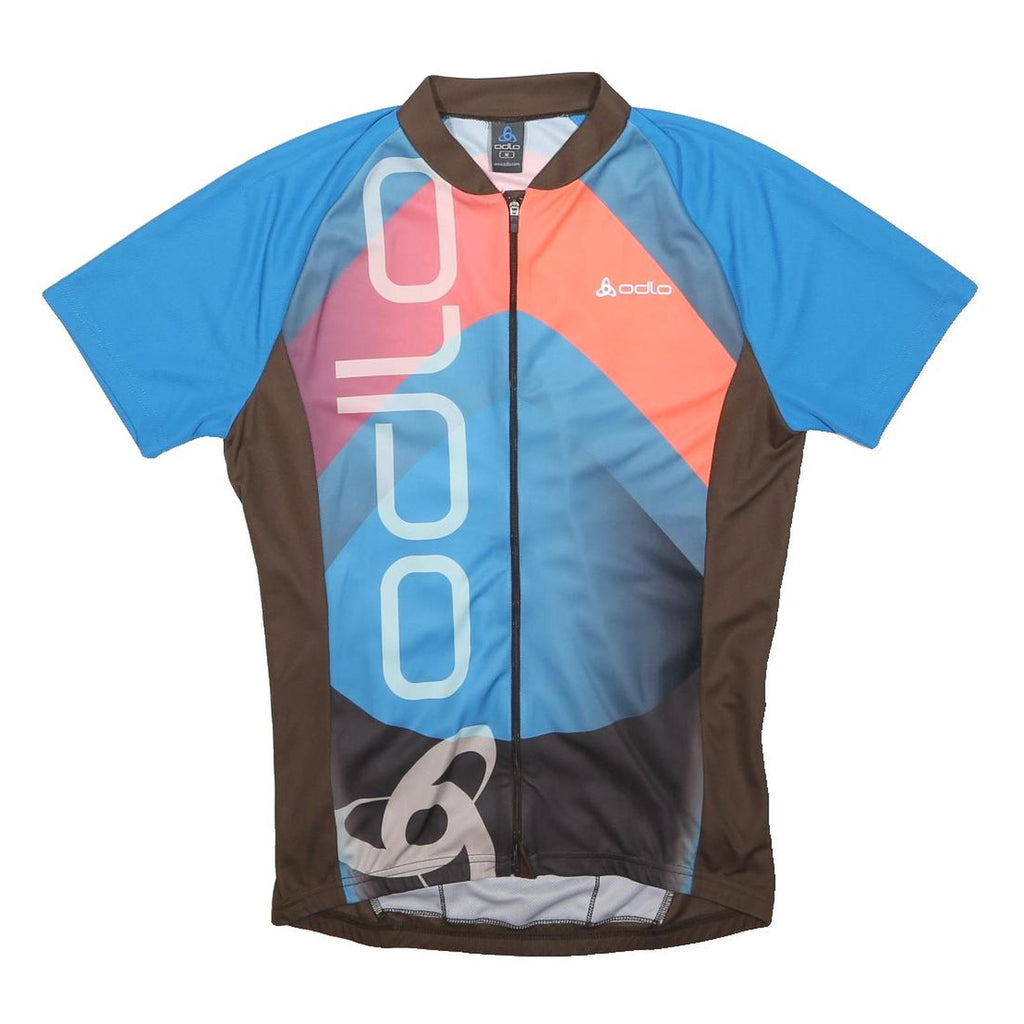 ODLO Mens Blue & Brown Graphic Modern T-Shirt M Short Sleeve Zip Front