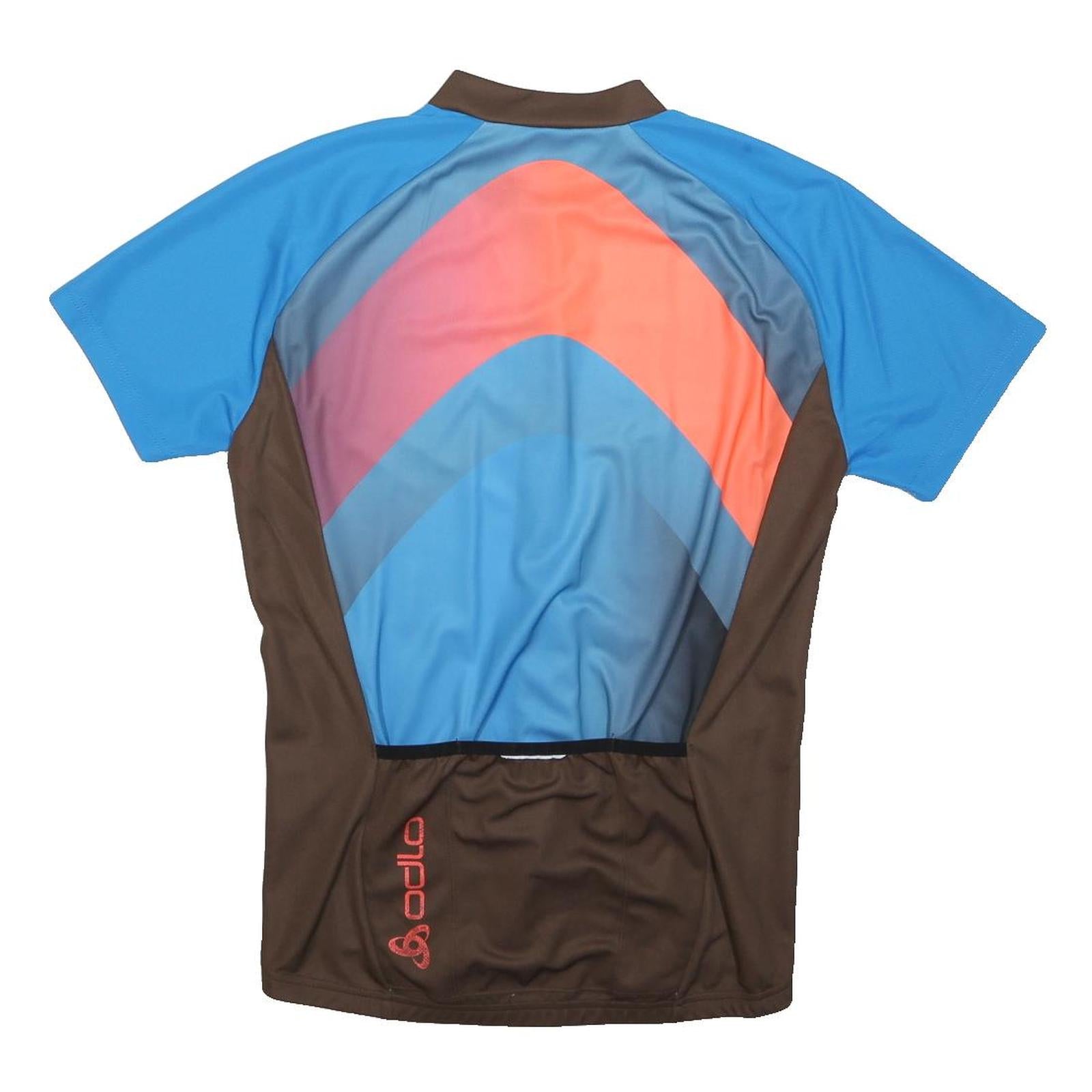 ODLO Mens Blue & Brown Graphic Modern T-Shirt M Short Sleeve Zip Front