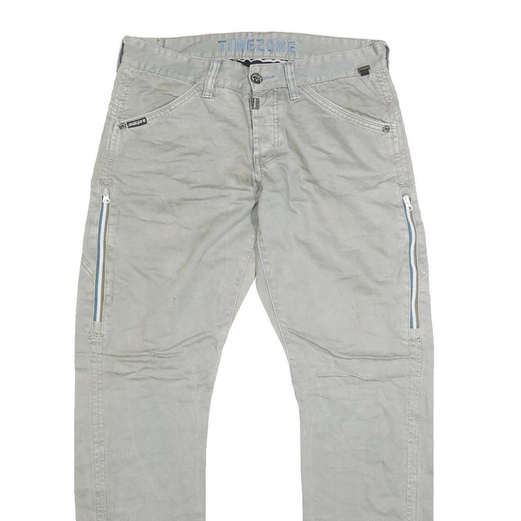TIMEZONE Mens Jeans Beige Regular Straight Cotton Blend W36 L35 Zipper Pockets