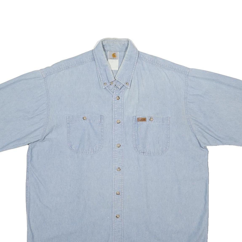 CARHARTT Mens Blue Cotton Blend Short Sleeve Shirt XL Button Pocket Workwear