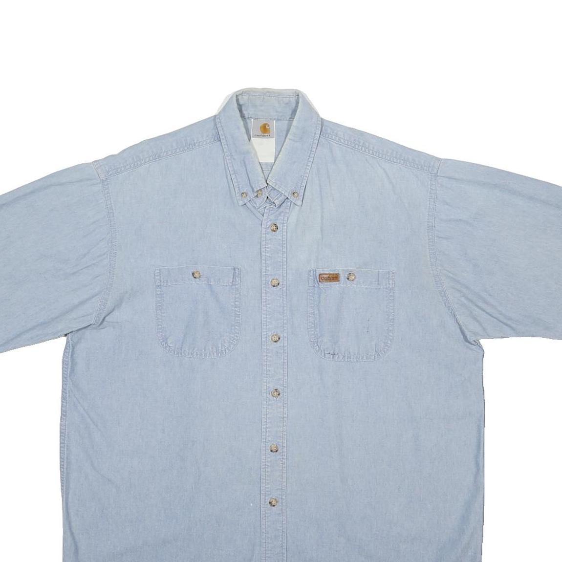 CARHARTT Mens Blue Cotton Blend Short Sleeve Shirt XL Button Pocket Workwear