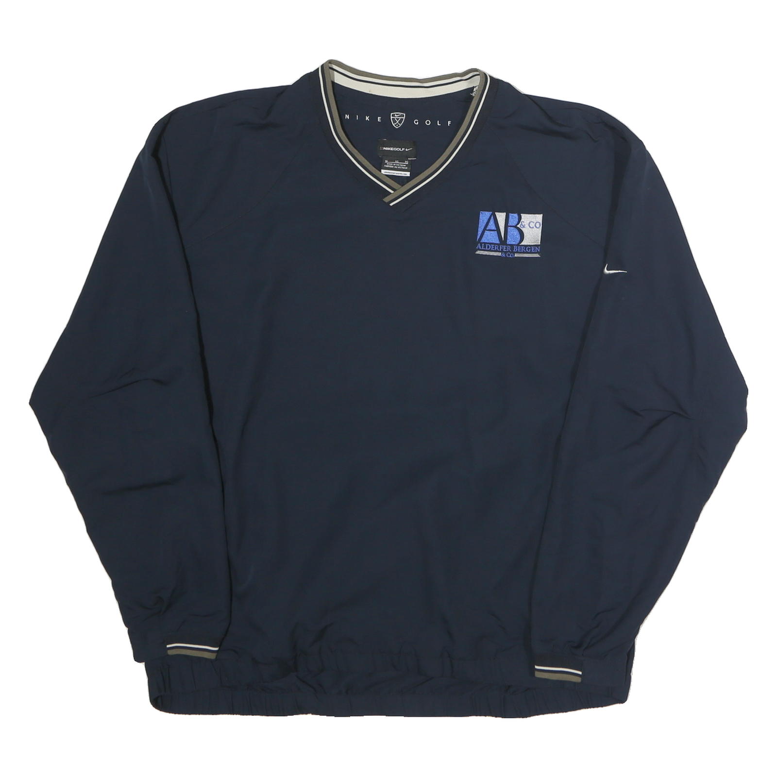 NIKE Mens Blue Pullover V-Neck XL Golf Sports Sweatshirt Embroidered Logo