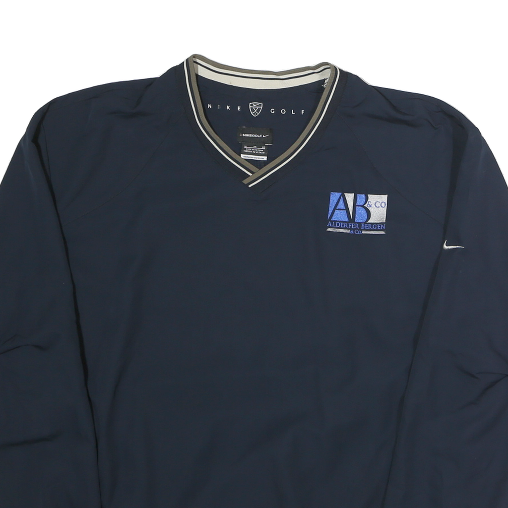 NIKE Mens Blue Pullover V-Neck XL Golf Sports Sweatshirt Embroidered Logo