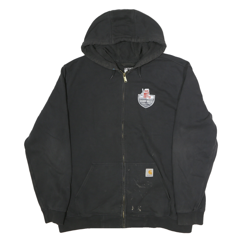 CARHARTT Mens Black Sharp Hills Zip Hoodie XL Boreal Construction Logo Workwear